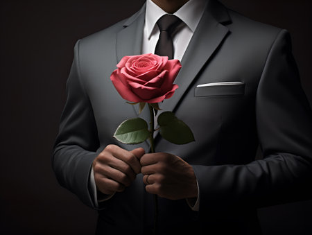 gentlemen in suits holding roses blank space, ai generative designの素材