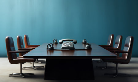 telephone on empty meeting table, ai generative designの素材