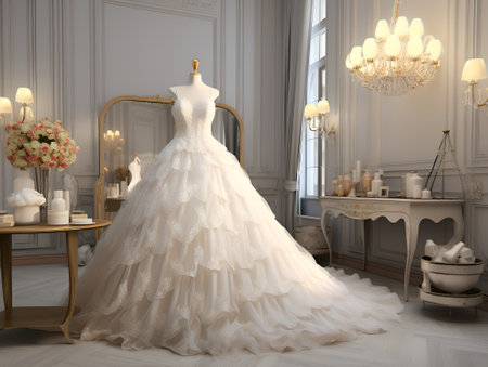 white wedding dress on display, ai generative designの素材