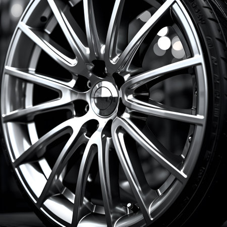 macro luxury metallic chrome car rims close up, ai generative designの素材
