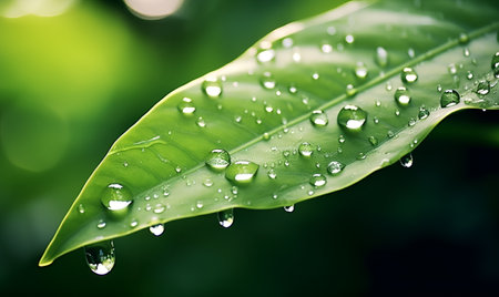 water droplets on leaves macro, ai generative designの素材
