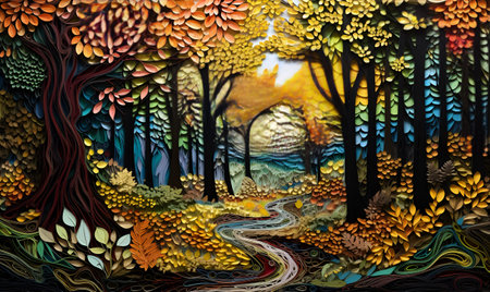 embossed colorful forest painting, ai generative designの素材