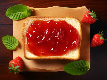 white bread with strawberry jam view from above, ai generative designの素材