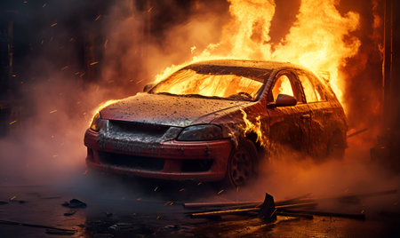 car accident on fire, ai generative designの素材