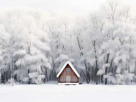 triangular cabin in winter snowy forest, ai generative designの素材