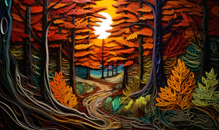 embossed colorful forest painting, ai generative designの素材