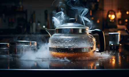 boiling water in pots and kettles, generative ai designの素材