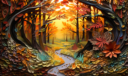 embossed colorful forest painting, ai generative designの素材