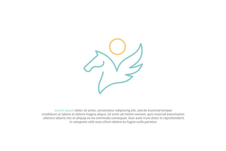 logo unicorn pegasus line and sunset designのイラスト素材