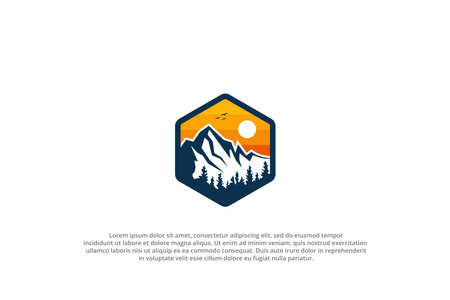 logo vintage mountain sunset forest designのイラスト素材