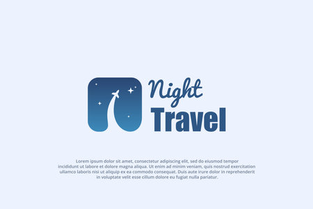 logo plane night travel rectangle designのイラスト素材