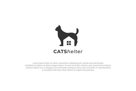 logo cat shelter shop vet hotel silhouette house designのイラスト素材