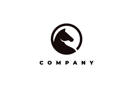 logo circle horse head silhouette designのイラスト素材