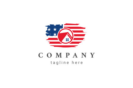 logo american flag and house estate designのイラスト素材