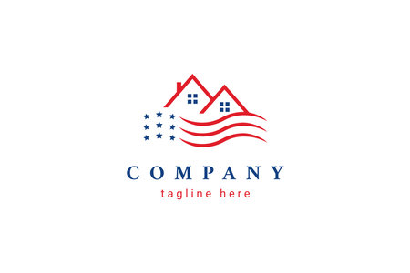 logo american flag and house estate designのイラスト素材