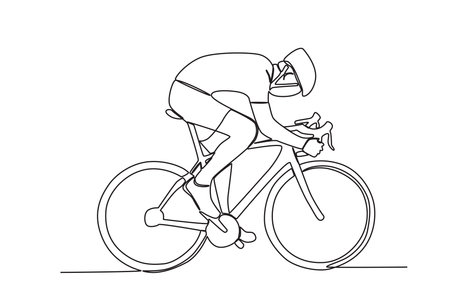 Vector one continuous single line drawing of young man riding bicycle for exercise healthy commuter lifestyle concept linear sketch isolatedのイラスト素材