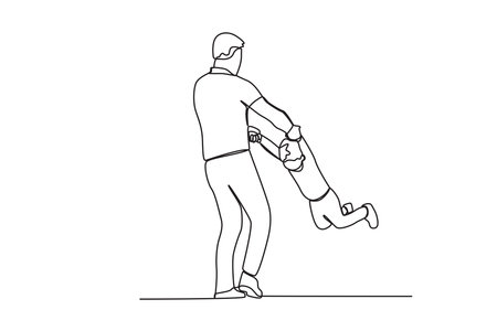 Vector continuous line drawing happy father piggybacking cute little boy playing with dad vectorのイラスト素材