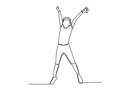 continuous line drawing of a man playing volleyball. Vector illustration.のイラスト素材