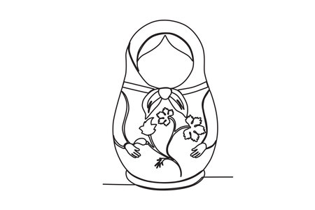 Matryoshka, Russian nesting doll, vector illustration. Continuous line drawing.のイラスト素材