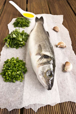 Seabass with herbsの写真素材