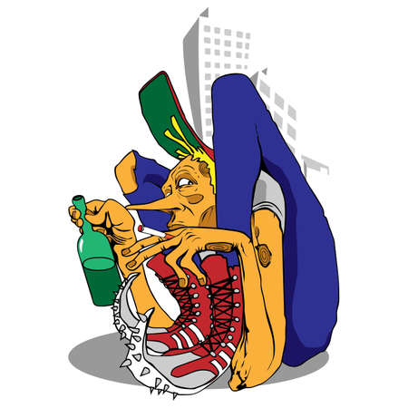 Pinocchio grew up, he is a bully, now he loves to drink wine and smoke cigarettes, and he began to lie many times more.のイラスト素材