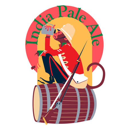 Label for India Pale Ale with a monkey in a colonial red uniform.のイラスト素材