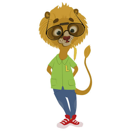 stylish lion cub wearing glasses with wheatのイラスト素材