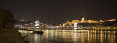 Budapest, the Castle and the Chain Bridge in the nightのeditorial素材