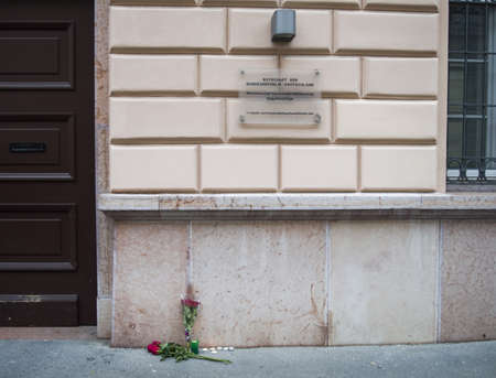 Flowers near the german embassy of Budapest, solidarity after Berlin attackのeditorial素材