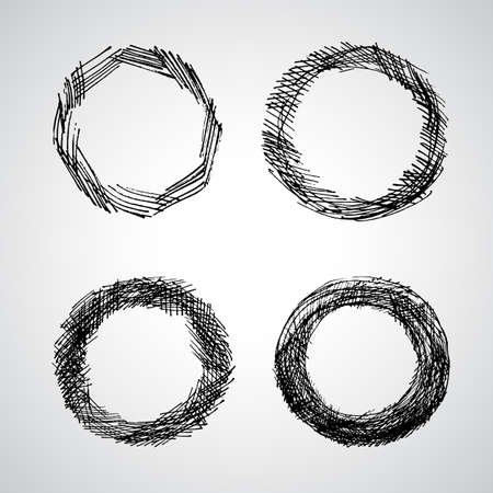 Set grunge frame. Pen handmade texture. Vector design frame. Dark round. Vector handmade sketch.のイラスト素材
