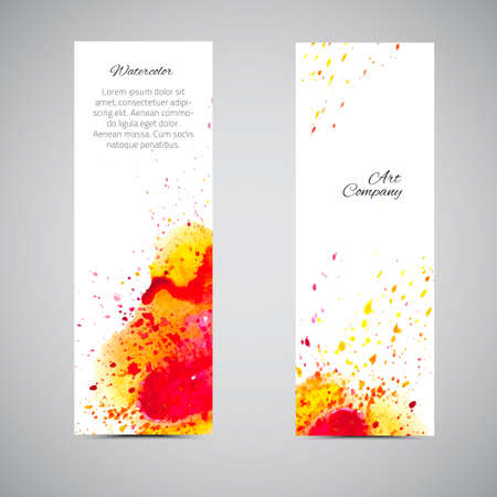 Banners set. Vector colorful label. Template business card. Vector watercolor banner. Watercolor splash banner. Handmade trendy card. Yellow and red blot. Company name cardのイラスト素材