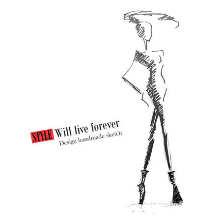 Vector fashion model. Sketch silhouette. Vector handmade draw model. Vector fashion style. Fashion background. Vintage style background. Business fashion style. Casual style. Grunge sketchのイラスト素材