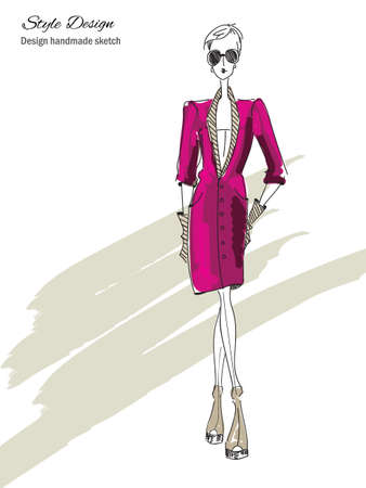 Vector fashion model. Vector sketch silhouette. Vector vintage lady. Dress pencil sketch. Vector fashion outline. Vector style  lady. Vector fashion girl. Magazine cover. Fashion shopping.のイラスト素材