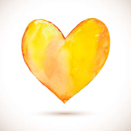 watercolor yellow heart. Colorful abstract texture. design elements. Vintage background. orange spotのイラスト素材