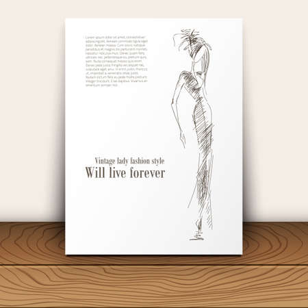 fashion model. sketch silhouette. vintage lady. Dress pencil sketch. fashion outline. style  lady. fashion girl.のイラスト素材