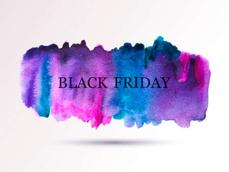 Vector colorful watercolor background. Abstract texture. Artistic design element. Dark violet and blue spot. Sale frame. Black Fridayのイラスト素材