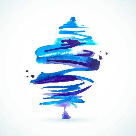 Vector watercolor Christmas tree. Vintage watercolor background. Beautiful colorful painting. Christmas greeting card.のイラスト素材