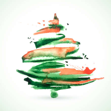 Vector watercolor Christmas tree. Vintage watercolor background. Beautiful colorful painting. Christmas greeting card.のイラスト素材