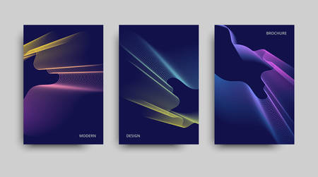Vector minimalist covers design. Set of the modern brochures. Beautiful neon lines effect. Vector neon background.のイラスト素材