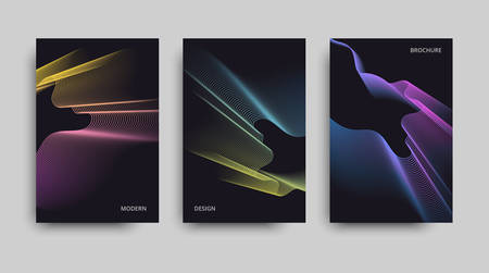 Vector glitter set of banners. Vector modern brochure. Beautiful neon lines effect. Vector neon background.のイラスト素材