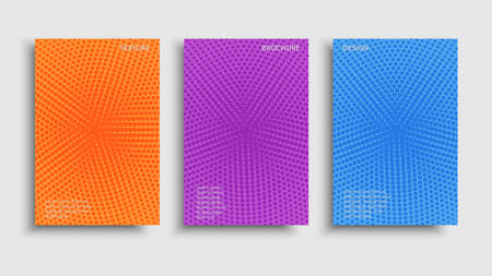Vector set colorful halftone brochures. Modern grainy textured design background. Vibrant graphic trendy design.のイラスト素材