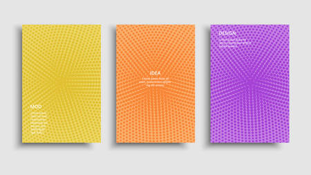Vector set minimalist halftone covers design. Vector colorful halftone brochures. Modern grainy textured design background.のイラスト素材