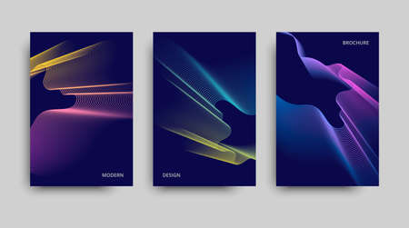 Vector minimalist covers design. Set of the modern brochures. Beautiful neon lines effect. Vector neon background.の写真素材