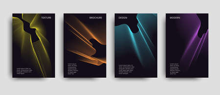 Vector minimalist covers design. Set of the vector modern brochures. Beautiful neon lines effect. Vector neon background.の写真素材