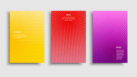 Vector set colorful halftone brochures. Modern grainy textured design background. Vibrant graphic trendy design.の写真素材
