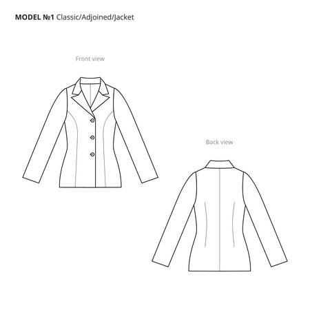 Fashion technical drawing of the women's jacket. Vector technical drawing for fashion. Vector fashion flat sketch of the jacket. The spec manual for fashion.のイラスト素材