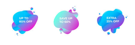Set of colorful vector stickers. Vector flow design elements. Discount stickers. Trendy gradient effect.のイラスト素材