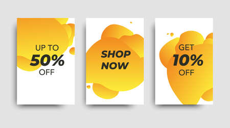 Vector sales templates. Set ot the sale banners. Price tag. Set of abstract modern graphic elements. Gradient liquid shapes. Yellow brochure.の写真素材
