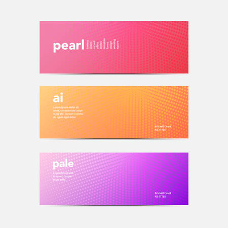 Vector set of bright color banner in minimalist modern style. Halftone colorful templates. Trendy geometric design.のイラスト素材