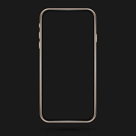 Isolated cell phone mockup. Vector mobile phone frame. User interface design. Golden phone mockup on the dark background.のイラスト素材